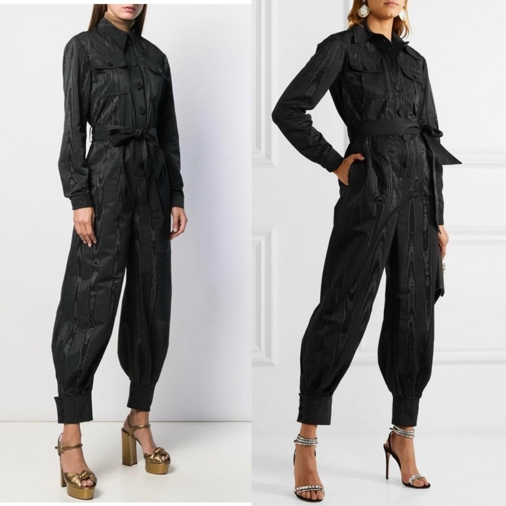 NWOT Gucci Mock Neck Belted Moire Jumpsuit Romper Black Size 36/XS